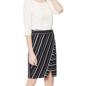 Ann Taylor LOFT Navy & White Striped Faux Wrap Pencil Skirt Size 8 Career